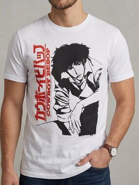 Cowboy Bebop Mens T-Shirt Spike Hunched smoking Space anime Small unisex tee